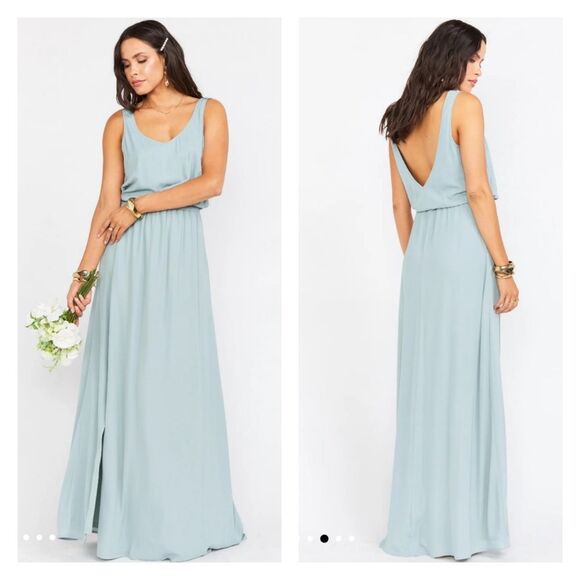Show Me Your Mumu Kendall Maxi Dress Bridesmaid Bridal Silver Sage Crisp - Picture 1 of 7